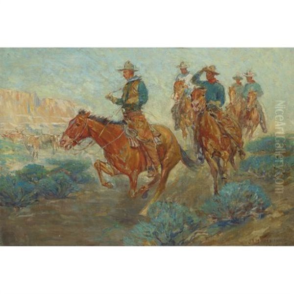 The Cowboys Oil Painting by John (Norval) Marchand