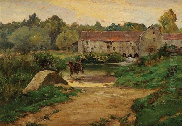 Les Bords Du Loing A Souppes, Le Moulin De Beaumoulin Oil Painting by Ernest Gaston Marche