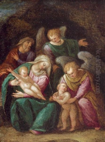 Die Heilige Familie Mit Dem Johannesknaben Und Zwei Engeln, La Sacra Famiglia Con Il Giovannino E Due Angeli Oil Painting by Girolamo Marchesi da Cotignola