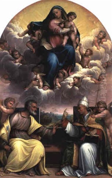 The Madonna And Child In Glory With Sts. Peter And Gregory The Great Oil Painting by Girolamo Marchesi da Cotignola