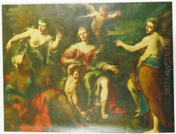 Allegory Of The Superiority Of Europe Over The Other        Continents Oil Painting by Giuseppe Marchesi