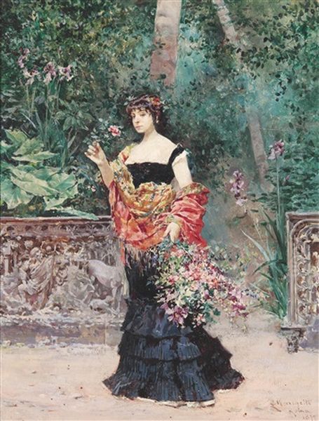 Elegante Dame Im Park Oil Painting by Ludovico Marchetti