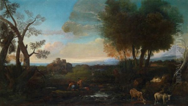 Blick In Die Romische Campagna Mit Dem Wahrscheinlichen Castell Der Familie Odescalchi Oder Sacchetti Oil Painting by Alessio De Marchis