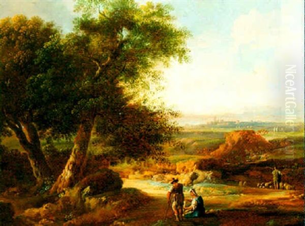 Shepherds In An Italianate Landscape Oil Painting by Alessio De Marchis