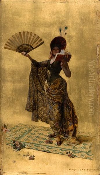 Woman With A Fan Reading Oil Painting by Pinckney Marcius-Simons