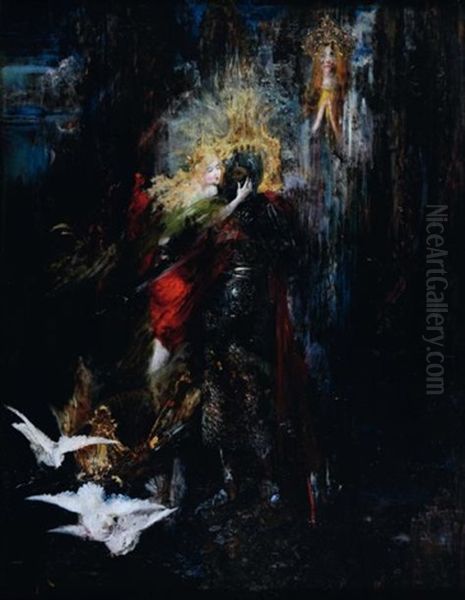 L'apparition Du Graal A Perceval Oil Painting by Pinckney Marcius-Simons