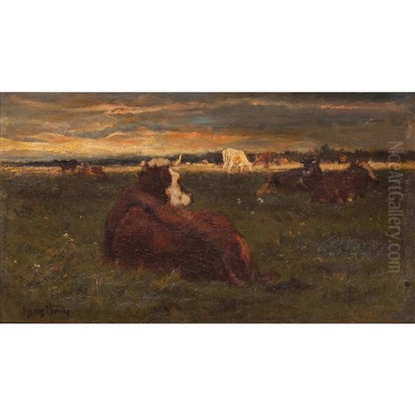 Cows Resting Oil Painting by Emile van Marcke de Lummen