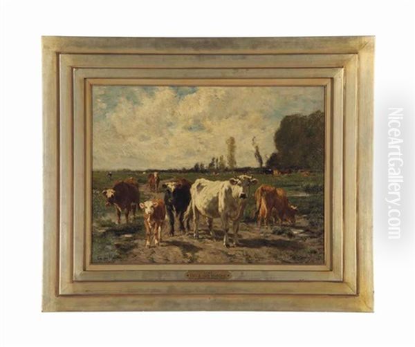 Cows Oil Painting by Emile van Marcke de Lummen