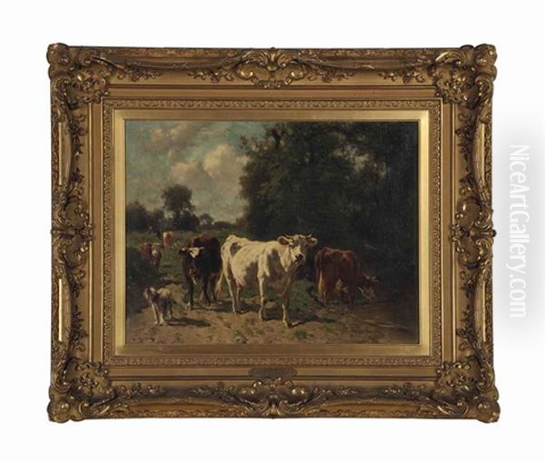 The Pasture Pool Oil Painting by Emile van Marcke de Lummen