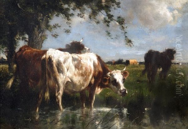 Cattle Beneath A Shade Tree Oil Painting by Emile van Marcke de Lummen