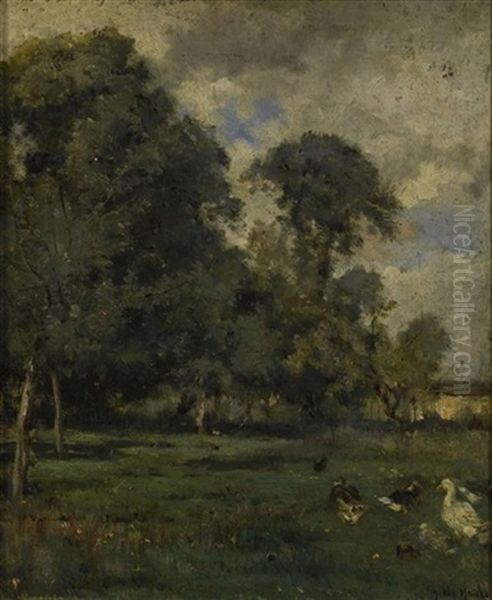 Landschaft Mit Enten Oil Painting by Emile van Marcke de Lummen