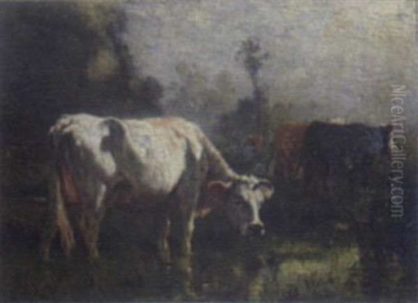 Cattle At Pasture Oil Painting by Emile van Marcke de Lummen