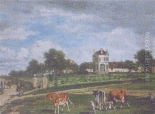 Scene Champetre Autour Du Chateau Oil Painting by Emile van Marcke de Lummen