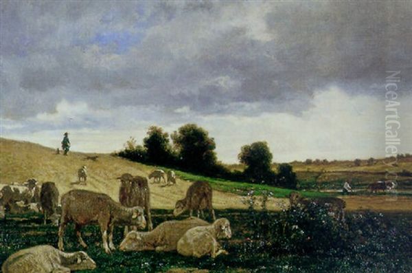 Les Moutons Oil Painting by Emile van Marcke de Lummen