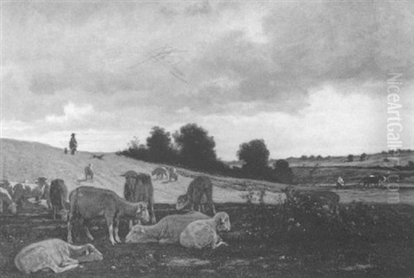 Moutons Au Paturage Oil Painting by Emile van Marcke de Lummen