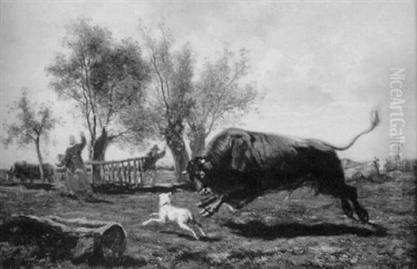 Running In The Pasture Oil Painting by Emile van Marcke de Lummen