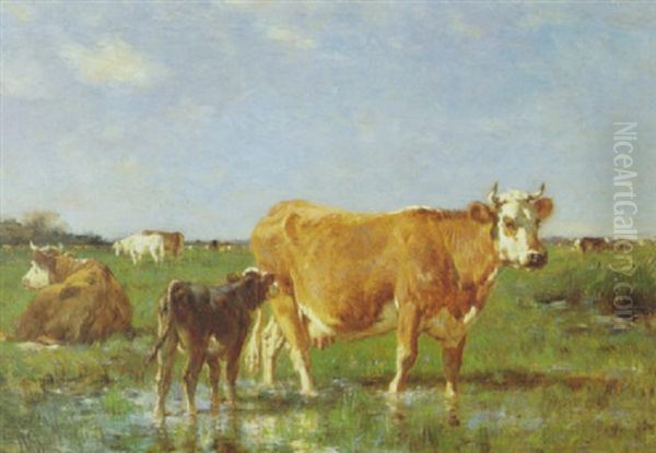 Kuhweide Oil Painting by Emile van Marcke de Lummen