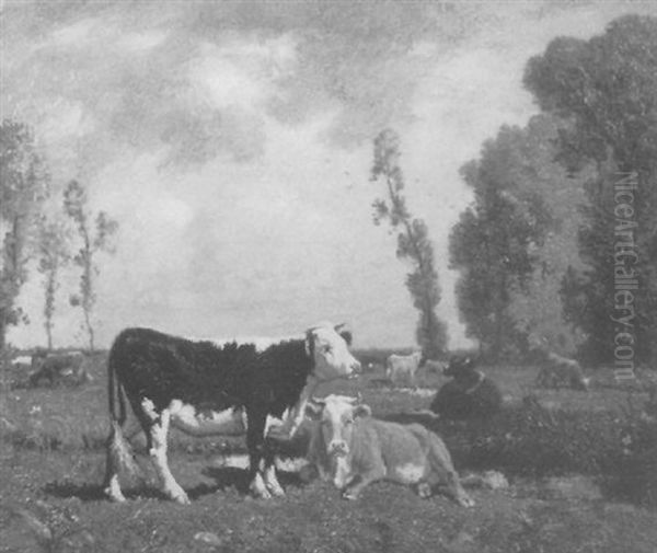 Cows In A Field Oil Painting by Emile van Marcke de Lummen