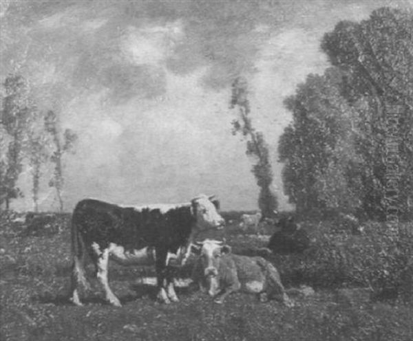 Cattle Resting In A Field Oil Painting by Emile van Marcke de Lummen