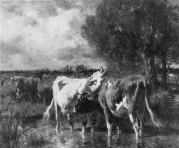 Vaches Dans Un Ruisseau Oil Painting by Emile van Marcke de Lummen