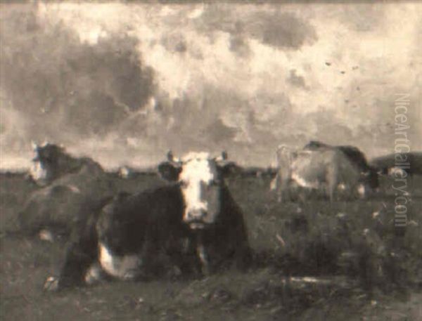 Cows Resting Oil Painting by Emile van Marcke de Lummen