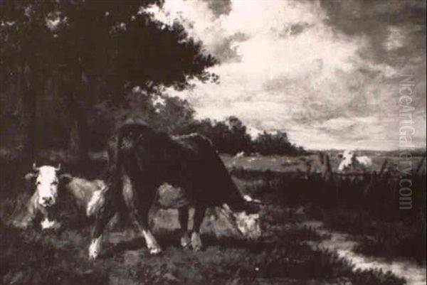 Cows At Pasture Oil Painting by Emile van Marcke de Lummen