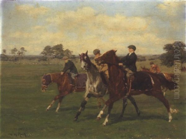 Cavaliers: Entrainement A Haymarket Oil Painting by Jean Van Marcke De Lummen