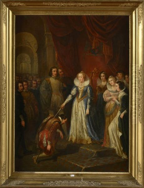 Adoubement D'un Chevalier Par La Reine Elisabeth Lere D'angleterre Oil Painting by Edouard Van Marcke