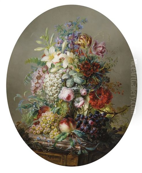 Nature Morte De Fleurs Et De Fruits Oil Painting by Julie Palmyre van Marcke