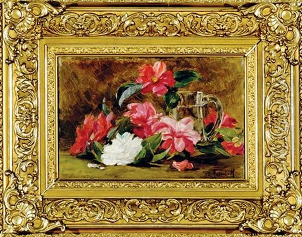 Bouquet Of Roses (+ Pitcher Of Flowers; 2 Works) Oil Painting by Leonie Mottard-Van Marcke