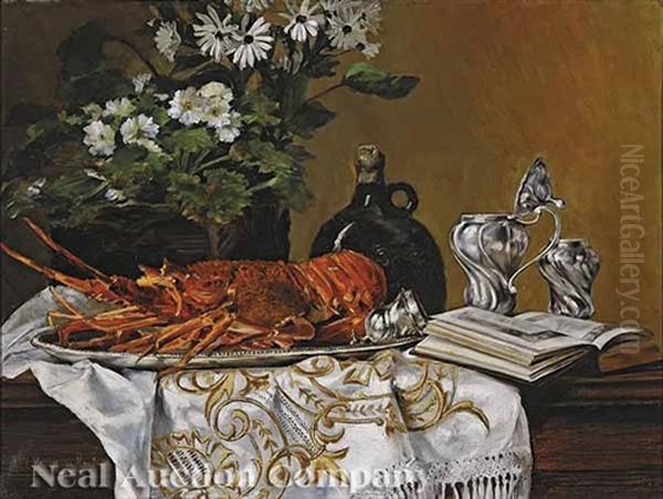 Still Life With Lobster Oil Painting by Marie Jaqueline Francoise van Marcke