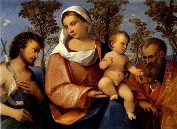 Madonna Con Il Bambino, San Giuseppe E San Giovanni Battista Oil Painting by Rocco Marconi