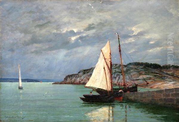 Bateaux Sur Les Quais Oil Painting by Augustin Marie Paul Marcotte de Quivieres