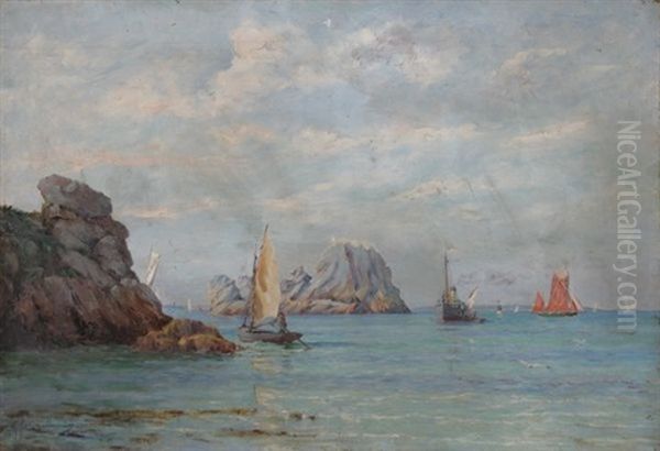 Bateaux Naviguant Oil Painting by Augustin Marie Paul Marcotte de Quivieres