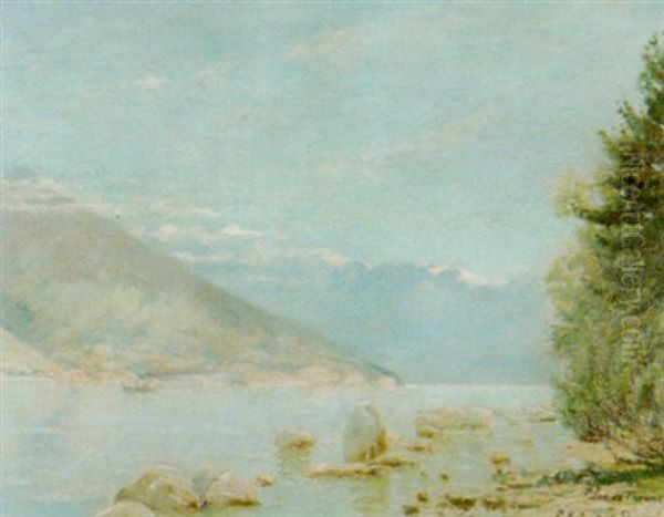 Lac De Thoune Oil Painting by Augustin Marie Paul Marcotte de Quivieres