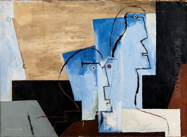 Deux Visages - Guillaume Apollinaire Et Max Jacob Oil Painting by Louis Marcoussis