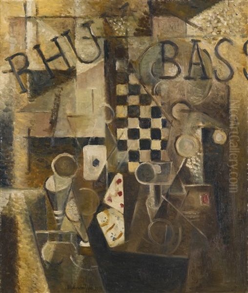 Nature Morte Au Damier/rhum/bass Oil Painting by Louis Marcoussis