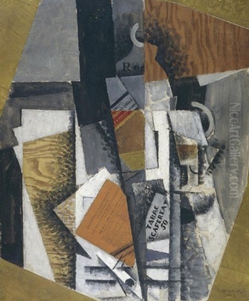 La Bouteille De Whisky Et Le Paquet De Scaferlati Oil Painting by Louis Marcoussis