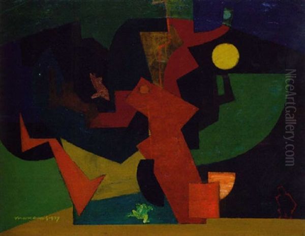 Nuit Ii (composition A La Grenouille) Oil Painting by Louis Marcoussis