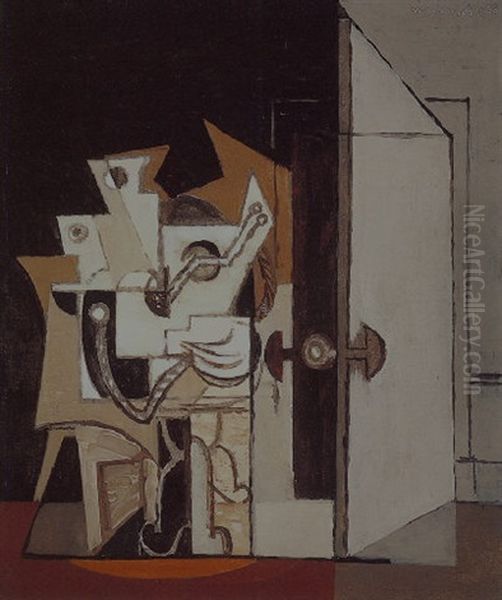 Gueridon Et Porte Ouverte I Oil Painting by Louis Marcoussis