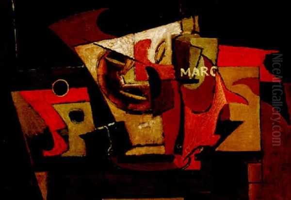 Composition A La Bouteille De Marc Oil Painting by Louis Marcoussis