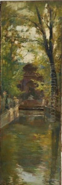 La Fontaine Au Jardin Du Luxembourg Oil Painting by Victor Marec