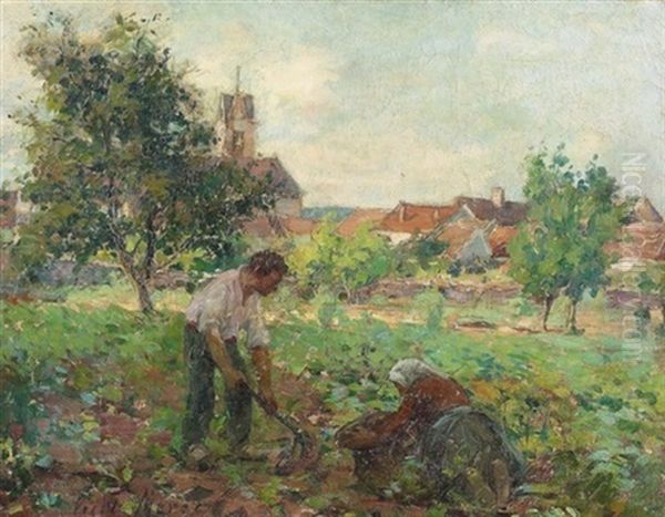 Bauernpaar Bei Der Feldarbeit Oil Painting by Victor Marec