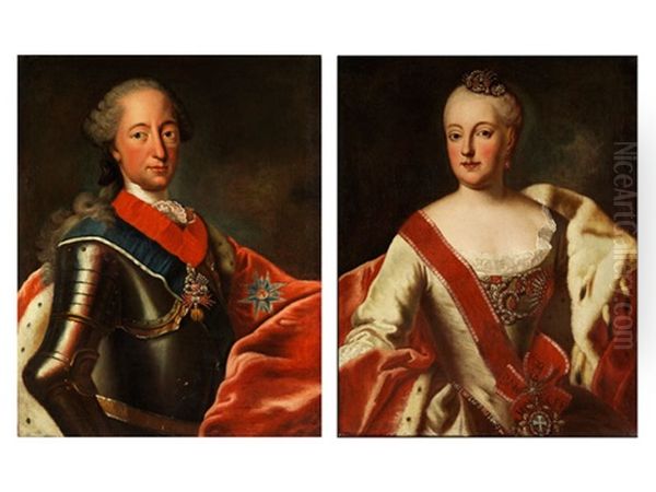 Portraits Von Maximilian Iii. Joseph Von Bayern Und Dessen Gemahlin Maria Anna Von Sachsen (pair) Oil Painting by George de Marees