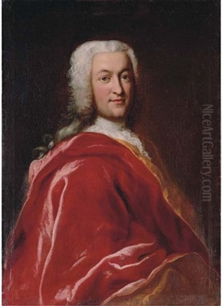 Portrait Of A Gentleman In A Red Velvet Mantle, Wearing A Wig Oil Painting by George de Marees