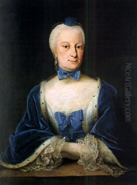 Portrait Einer Dame Mit Blauer Schleife Oil Painting by George de Marees