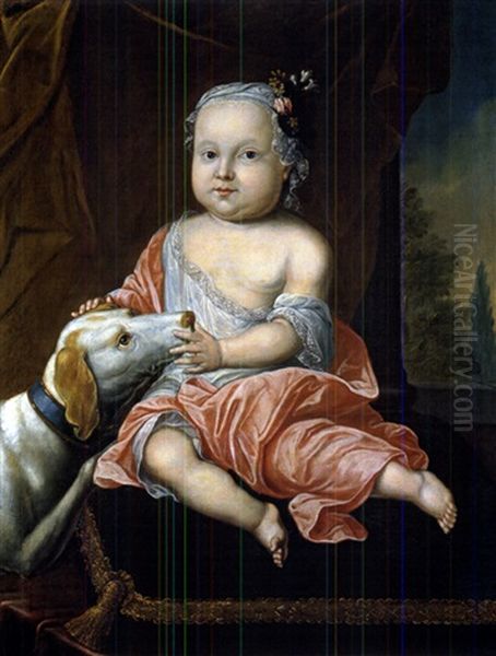 Portrait Eines Kleinen Madchens Mit Hund by George de Marees