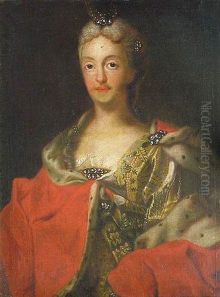 Portrat Einer Hofdame In Brokatrobe Und Hermelinumhang Oil Painting by George de Marees