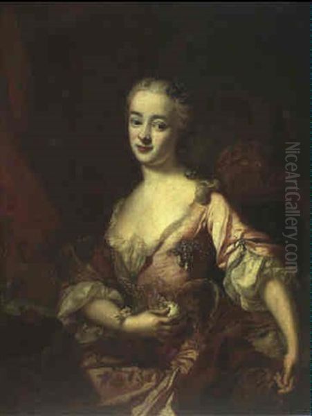 Portrait D'une Jeune Femme A La Robe Brodee De Perles Oil Painting by George de Marees