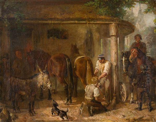 In Der Hufschmiede Oil Painting by Hans von Marees